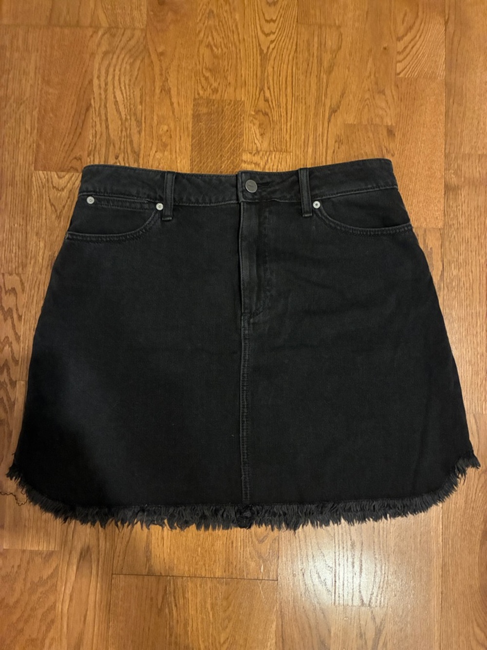 Paige Black Denim Frayed-Hem Skirt